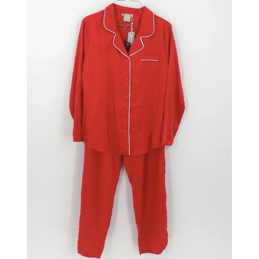 Ink + Ivy Pajama Set Large Red Satin 2pc Button Up Top Drawstring Waist MSRP $64